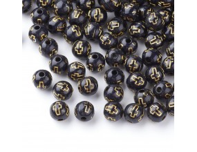 KORALIKI KULE Z KRZYŻEM KRZYŻE DO RÓZAŃCA BRANSOLETKI AKRYL 8mm 40szt CZARN