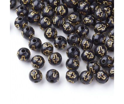 KORALIKI KULE Z KRZYŻEM KRZYŻE DO RÓZAŃCA BRANSOLETKI AKRYL 8mm 40szt CZARN