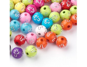 KORALIKI KULE Z KRZYŻEM KRZYŻE DO RÓZAŃCA BRANSOLETKI AKRYL 10mm 20szt MIX