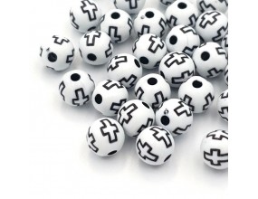 KORALIKI KULE Z KRZYŻEM KRZYŻE DO RÓZAŃCA BRANSOLETKI AKRYL 10mm 20szt BIAŁ