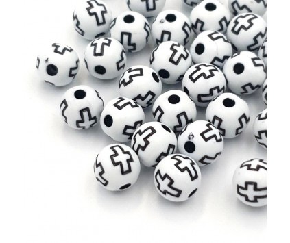 KORALIKI KULE Z KRZYŻEM KRZYŻE DO RÓZAŃCA BRANSOLETKI AKRYL 10mm 20szt BIAŁ