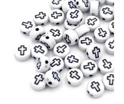 KORALIKI MONETY Z KRZYŻEM KRZYŻE DO RÓZAŃCA BRANSOLETKI AKRYL 7mm 30szt BIA