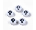 KORALIKI MONETY Z KRZYŻEM KRZYŻE DO RÓZAŃCA BRANSOLETKI AKRYL 7mm 30szt BIA