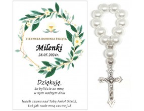 Podziękowanie dla gości RÓŻANIEC DZIESIĄTKA KOMUNIA PAMIĄTKA BIAŁY