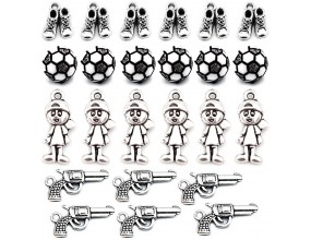 ZAWIESZKI CHARMS CHŁOPIEC PISTOLET BUCIKI PIŁKA ZESTAW WALENTYNKI MIX 24szt