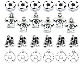 ZAWIESZKI CHARMS DO BRELOKÓW KOSZULKA BUCIKI PIŁKA ZESTAW WALENTYNKI 24szt