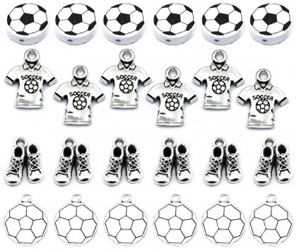 ZAWIESZKI CHARMS DO BRELOKÓW KOSZULKA BUCIKI PIŁKA ZESTAW WALENTYNKI 24szt