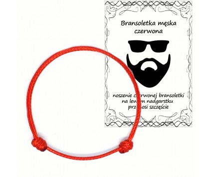 BRANSOLETKA MĘSKA CZERWONA SZNUREK NITKA SZCZĘŚCIA KABAŁA