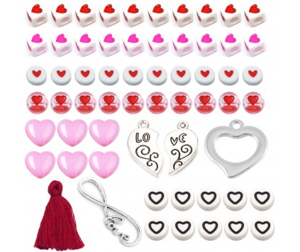 KORALIKI DO BIŻUTERII BRELOKÓW ZESTAW WALENTYNKI DZIEŃ BABCI KOBIET 61szt