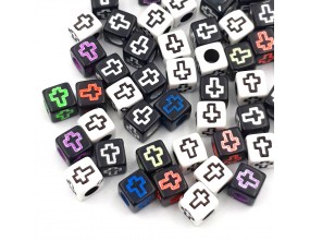 KORALIKI KOSTKI Z KRZYŻEM KRZYŻYKI KRZYŻE DO RÓZAŃCA AKRYLOWE 50szt MIX