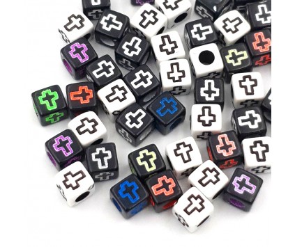 KORALIKI KOSTKI Z KRZYŻEM KRZYŻYKI KRZYŻE DO RÓZAŃCA AKRYLOWE 50szt MIX