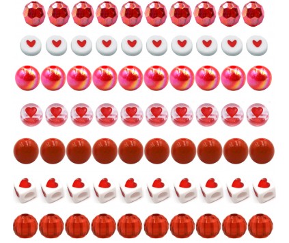 KORALIKI AKRYLOWE DO BRANSOLETEK WALENTYNKI CZERWONE SERCA DZIEŃ BABCI 70sz