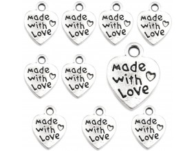 ZAWIESZKA CHARMS SERCE "MADE WITH LOVE" SERDUSZKO 12mm WALENTYNKI 10szt