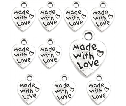 ZAWIESZKA CHARMS SERCE "MADE WITH LOVE" SERDUSZKO 12mm WALENTYNKI 10szt
