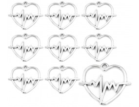 ZAWIESZKA CHARMS SERCE EKG RYTM SERCA LINIA ŻYCIA 30mm WALENTYNKI 10szt