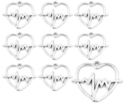ZAWIESZKA CHARMS SERCE EKG RYTM SERCA LINIA ŻYCIA 30mm WALENTYNKI 10szt