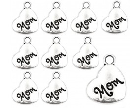 ZAWIESZKA CHARMS SERCE SERCA NAPIS "MOM" 17mm DLA MAMY DZIEŃ MATKI 10szt