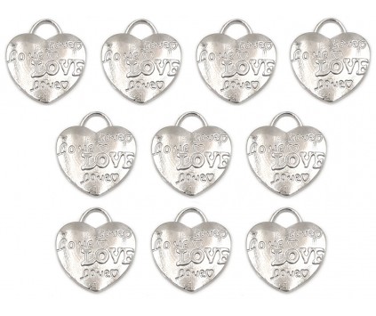 ZAWIESZKA CHARMS SERCE SERCA NAPIS LOVE 23mm WALENTYNKI DZIEŃ KOBIET 10szt