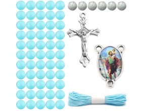 DIY ZESTAW DO RÓŻAŃCA KORALIKI SZKLANE MEDALIK KRZYŻYK SZNUREK RÓŻANIEC BŁĘ