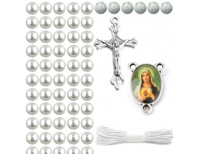 DIY ZESTAW DO RÓŻAŃCA KORALIKI SZKLANE MEDALIK KRZYŻYK SZNUREK RÓŻANIEC BIA