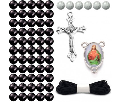 DIY ZESTAW DO RÓŻAŃCA KORALIKI SZKLANE MEDALIK KRZYŻYK SZNUREK RÓŻANIEC CZA