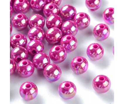 Koraliki Akrylowe Kule Kulki Opalizujące 8mm 20szt RÓŻOWE CIEMNE