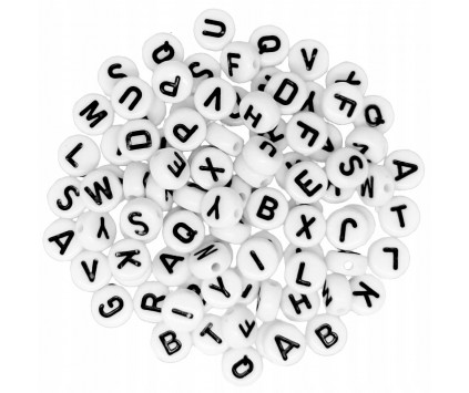 KORALIKI LITERY LITERKI ALFABET AKRYLOWE OKRĄGŁE PŁASKIE 7mm MIX 200szt