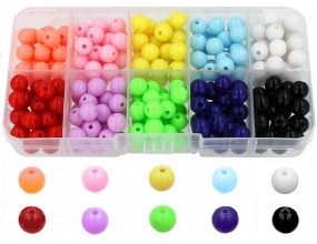 ZESTAW KORALIKI GŁADKIE 8mm 250szt AKRYLOWE KULKI DO BRANSOLETEK ORGANIZER