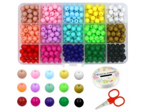 ZESTAW KORALIKI GŁADKIE 8mm 375szt AKRYLOWE KULKI DO BRANSOLETEK ORGANIZER