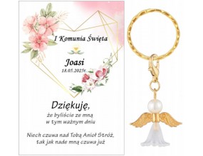 Podziękowanie dla gości BRELOK KOMUNIA PERSONALIZACJA PAMIĄTKA ANIOŁEK