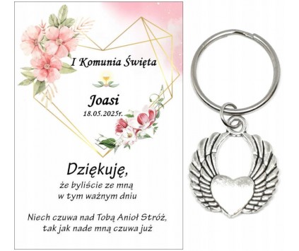 Podziękowanie dla gości BRELOK KOMUNIA PERSONALIZACJA PAMIĄTKA SKRZYDŁA A33