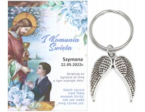 Podziękowanie dla gości BRELOK KOMUNIA PERSONALIZACJA PAMIĄTKA SKRZYDŁA A29