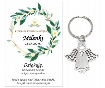 Podziękowanie dla gości ANIOŁEK KOMUNIA PERSONALIZACJA PAMIĄTKA ANIOŁ A20