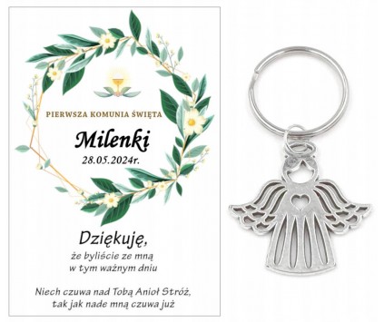 Podziękowanie dla gości ANIOŁEK KOMUNIA PERSONALIZACJA PAMIĄTKA ANIOŁ A14