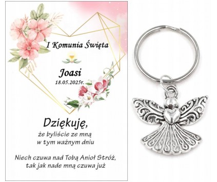 Podziękowanie dla gości ANIOŁEK KOMUNIA PERSONALIZACJA PAMIĄTKA ANIOŁ A13