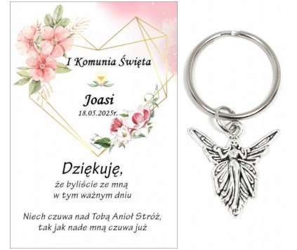 Podziękowanie dla gości KOMUNIA ŚWIĘTA PAMIĄTKA BRELOCZEK BRELOK ANIOŁ A36