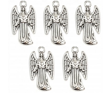 Zawieszka Aniołek ANIOŁ Charms Święta Mikołajki KOMUNIA19x10mm Metal 5szt