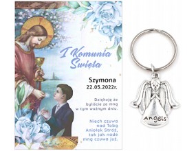 A6 Podziękowanie dla Gości Breloczek Aniołek Imię Data Chłopiec Komunia