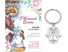 A6 Podziękowanie dla Gości Breloczek Aniołek Imię Data Pamiątka Komunia