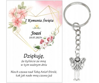 A2 Podziękowanie dla gości na KOMUNIĘ KOMUNIA BRELOK ANIOŁEK UPOMINEK