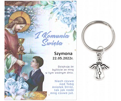 A3 Podziękowanie dla Gości Breloczek Aniołek Imię Data Chłopiec Komunia