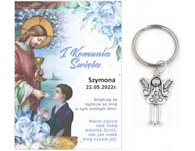 A2 Podziękowanie dla Gości Breloczek Aniołek Imię Data Chłopiec Komunia