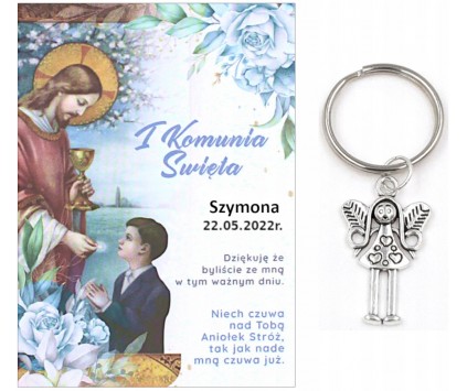 A2 Podziękowanie dla Gości Breloczek Aniołek Imię Data Chłopiec Komunia