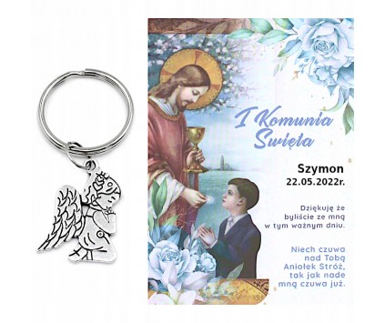 PODZIĘKOWANIE DLA GOŚCI KOMUNIA BRELOK ANIOŁEK PAMIATKA PERSONALIZACJA