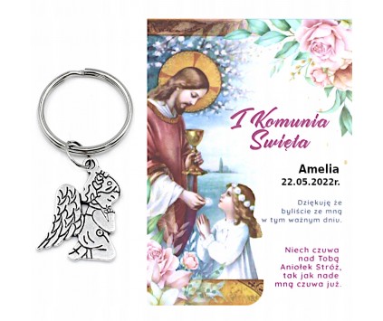 PODZIĘKOWANIE DLA GOŚCI KOMUNIA BRELOK ANIOŁEK PAMIATKA PERSONALIZACJA