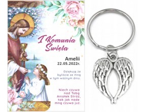 Podziękowanie dla gości brelok SKRZYDŁA I KOMUNIA ŚWIĘTA IMIĘ PAMIĄTKA A25