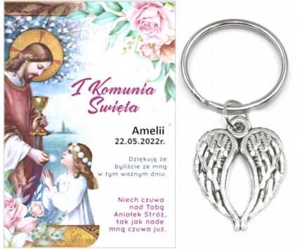 Podziękowanie dla gości brelok SKRZYDŁA I KOMUNIA ŚWIĘTA IMIĘ PAMIĄTKA A25