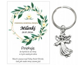 Podziękowanie dla gości brelok ANIOŁEK KOMUNIA PERSONALIZACJA PAMIĄTKA A30