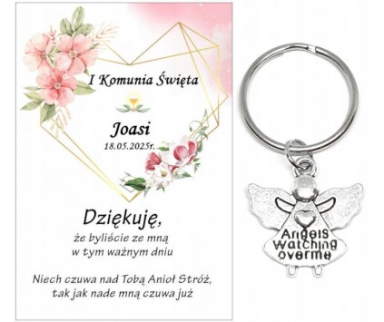 Podziękowanie dla gości brelok ANIOŁ KOMUNIA PERSONALIZACJA PAMIĄTKA A28