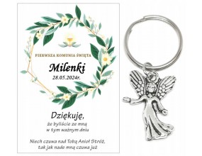 Podziękowanie dla gości brelok ANIOŁ KOMUNIA PERSONALIZACJA PAMIĄTKA A27